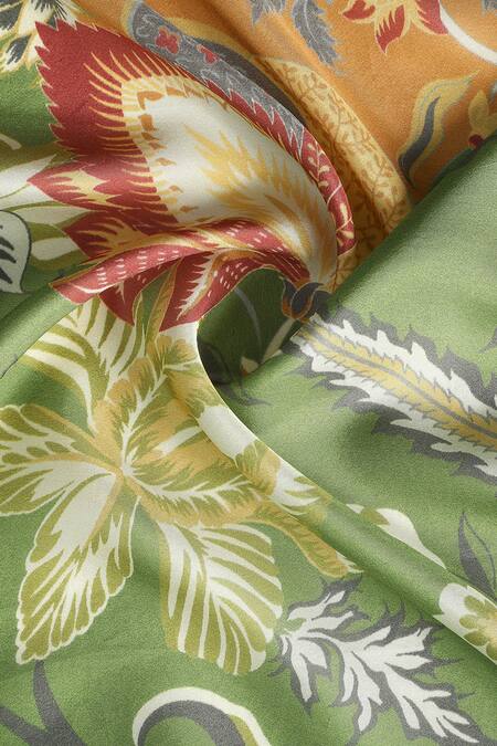 Shop Shingora Green Floral Printed Silk Stole Online at Aza Fashions Shop_Shingora_Green Floral Printed Silk Stole _Online_at_Aza_Fashions