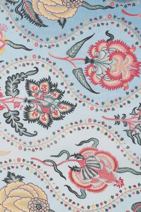 Shingora_Blue Printed Silk Stole With Tassels _Online_at_Aza_Fashions