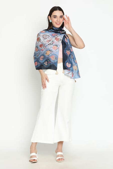 Shingora Printed Silk Stole with Tassels 
