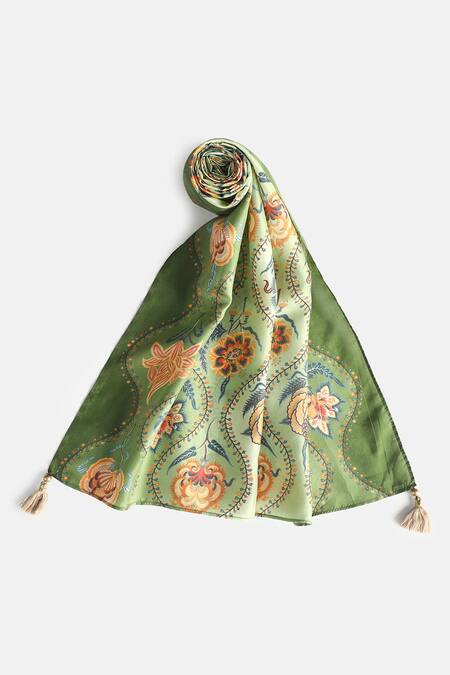 Buy_Shingora_Green Printed Silk Stole _Online_at_Aza_Fashions