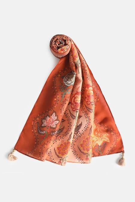 Shingora Rust Printed Silk Stole Online at Aza Fashions Shingora_Rust Printed Silk Stole _Online_at_Aza_Fashions