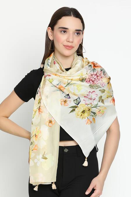Shop_Shingora_Beige Floral Printed Silk Stole_Online_at_Aza_Fashions