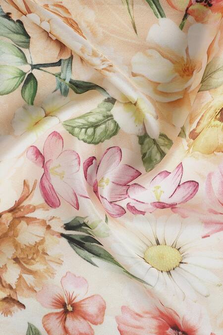 Shingora_Beige Floral Printed Silk Stole_at_Aza_Fashions