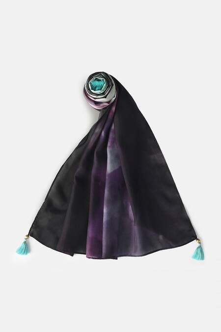 Shingora Blue Printed Silk Stole With Tassels Online at Aza Fashions Shingora_Blue Printed Silk Stole With Tassels_Online_at_Aza_Fashions