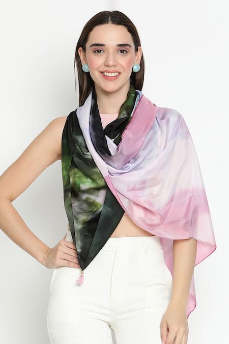 Buy_Shingora_Green Printed Silk Stole_Online_at_Aza_Fashions