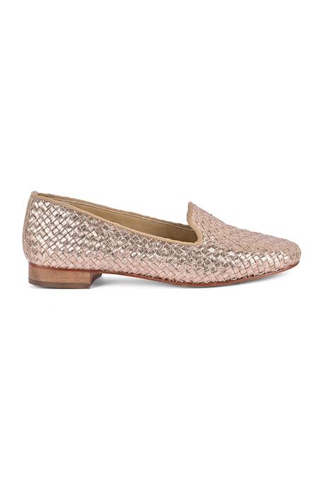Vanilla Moon_Rose Gold Designer Woven Flats_Online_at_Aza_Fashions