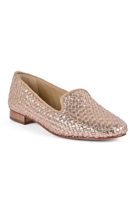 Buy_Vanilla Moon_Rose Gold Designer Woven Flats_Online_at_Aza_Fashions