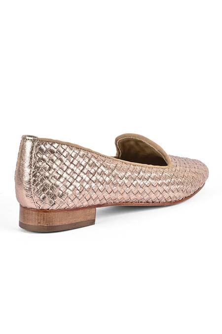 Shop_Vanilla Moon_Rose Gold Designer Woven Flats_Online_at_Aza_Fashions