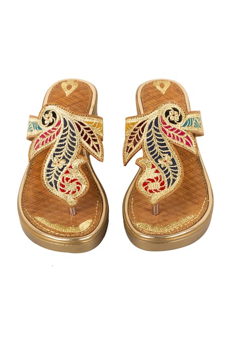 Shop Vanilla Moon Multi Color Embroidery Wedge Sandals at Aza Fashions Shop_Vanilla Moon_Multi Color Embroidery Wedge Sandals_at_Aza_Fashions