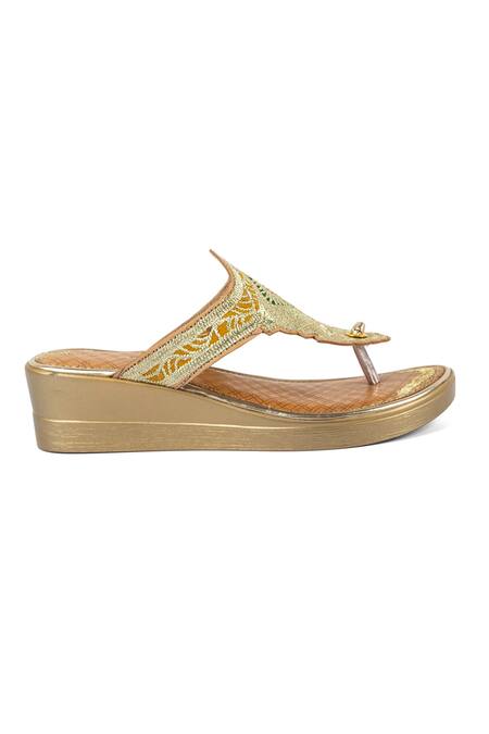 Vanilla Moon_Gold Embroidery Wedge Sandals_Online_at_Aza_Fashions