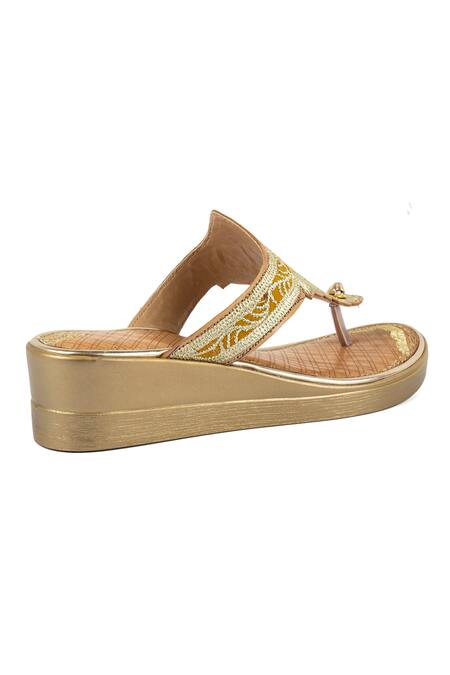 Buy_Vanilla Moon_Gold Embroidery Wedge Sandals_Online_at_Aza_Fashions