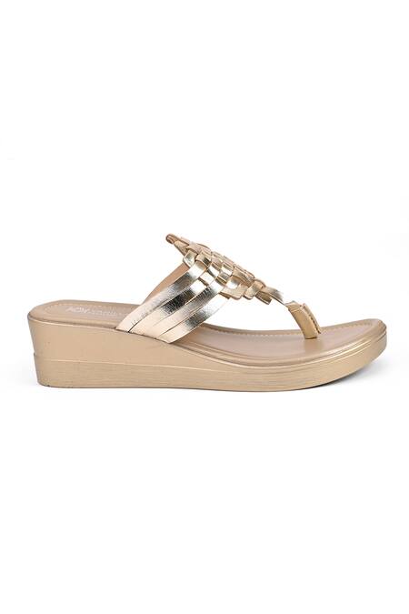 Vanilla Moon_Gold Designer Woven Wedge Sandals_Online_at_Aza_Fashions