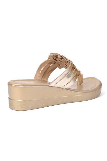 Buy_Vanilla Moon_Gold Designer Woven Wedge Sandals_Online_at_Aza_Fashions