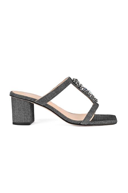 Vanilla Moon_Gray Crystals Pewter Grey Designer Heels With Embellishments_Online_at_Aza_Fashions