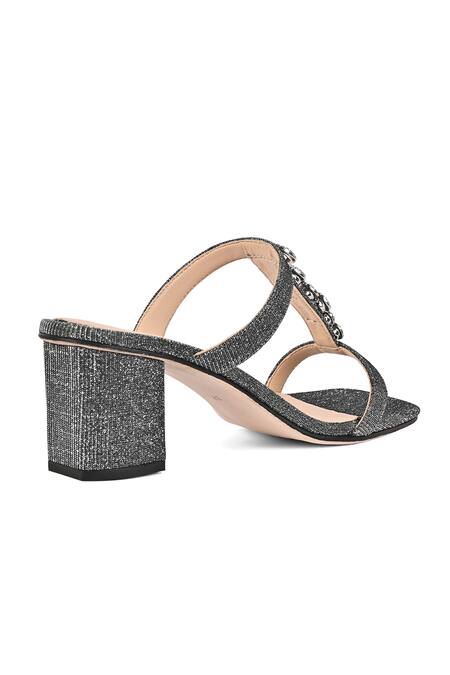 Buy_Vanilla Moon_Gray Crystals Pewter Grey Designer Heels With Embellishments_Online_at_Aza_Fashions