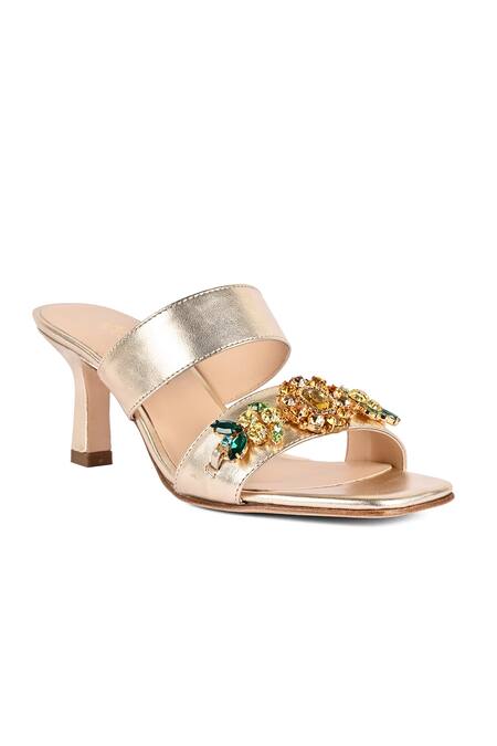 Buy_Vanilla Moon_Gold Crystals Designer Delta Embellished Heels_Online_at_Aza_Fashions