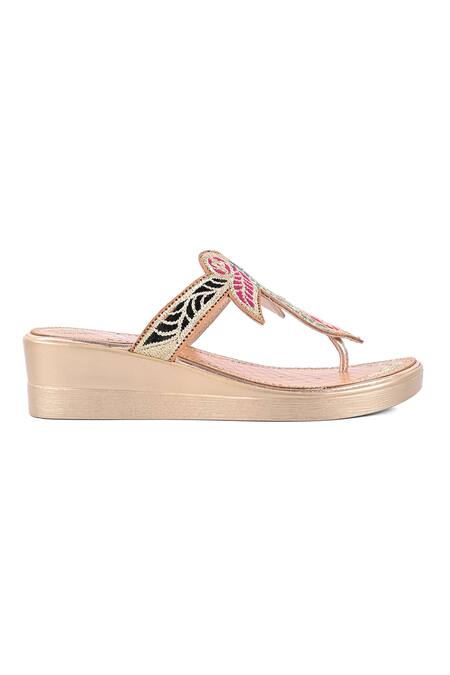 Vanilla Moon_Gold Embroidery Wedge Sandals_Online_at_Aza_Fashions