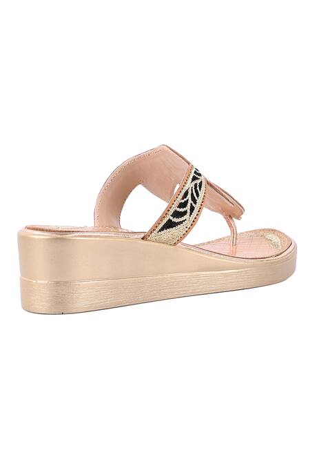 Buy_Vanilla Moon_Gold Embroidery Wedge Sandals_Online_at_Aza_Fashions