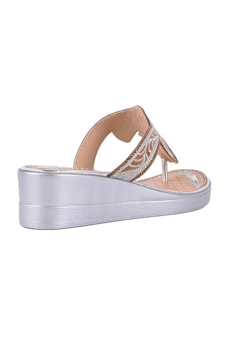 Buy_Vanilla Moon_Silver Embroidery Designer Wedge Sandals_Online_at_Aza_Fashions