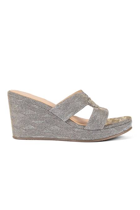 Vanilla Moon_Silver Designer Gold Wedge Sandals_Online_at_Aza_Fashions
