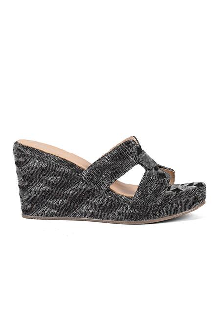 Vanilla Moon_Gray Designer Pewter Grey Wedge Sandals_Online_at_Aza_Fashions