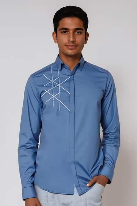 Hespoke Geometric Embroidered Casual Shirt 