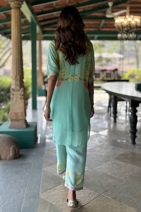 Basil Leaf Aqua Printed Kurta Set 