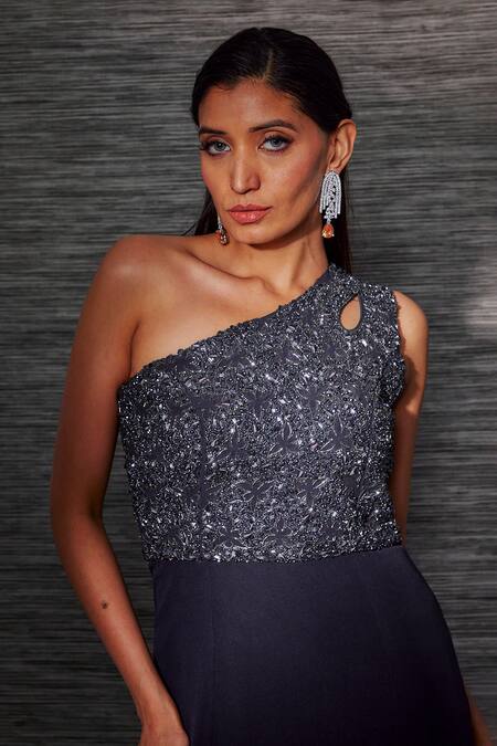 Mehak Murpana Blue Sequins Asymmetric Designer One-shoulder Embellished Gown Online at Aza Fashions Mehak Murpana_Blue Sequins Asymmetric Designer One-shoulder Embellished Gown _Online_at_Aza_Fashions