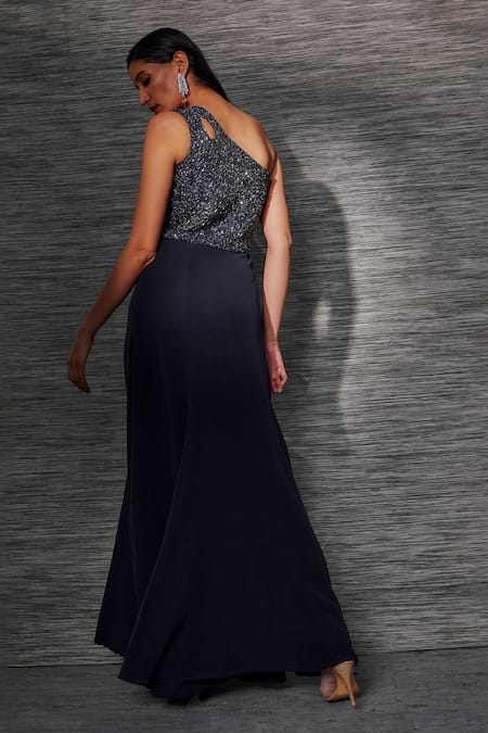 Shop Mehak Murpana Blue Sequins Asymmetric Designer One-shoulder Embellished Gown at Aza Fashions Shop_Mehak Murpana_Blue Sequins Asymmetric Designer One-shoulder Embellished Gown _at_Aza_Fashions