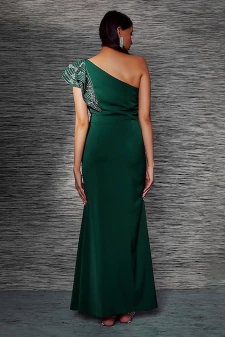 Shop Mehak Murpana Green One Shoulder Designer Gown at Aza Fashions Shop_Mehak Murpana_Green One Shoulder Designer Gown _at_Aza_Fashions