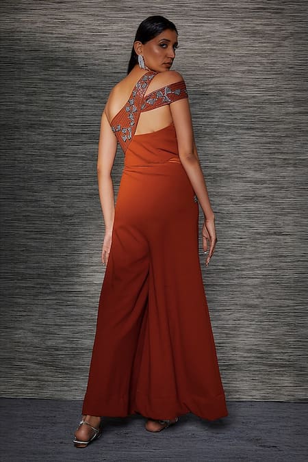 Mehak Murpana Designer Orange Embellished Jumpsuit 