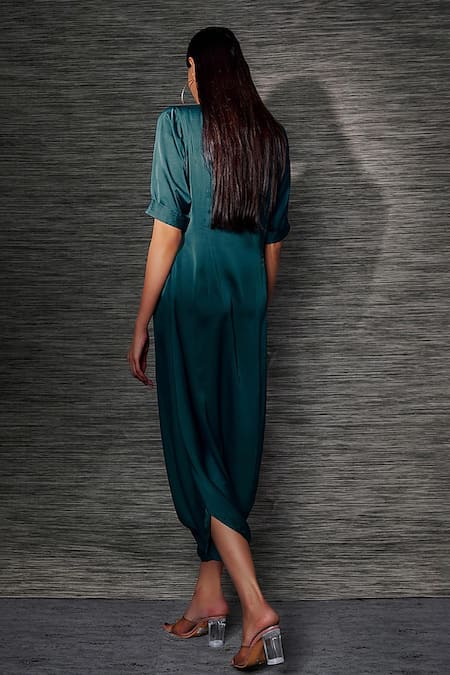 Shop Mehak Murpana Blue Satin Embroidery Mandarin Collar Milano Jumpsuit at Aza Fashions Shop_Mehak Murpana_Blue Satin Embroidery Mandarin Collar Milano Jumpsuit _at_Aza_Fashions