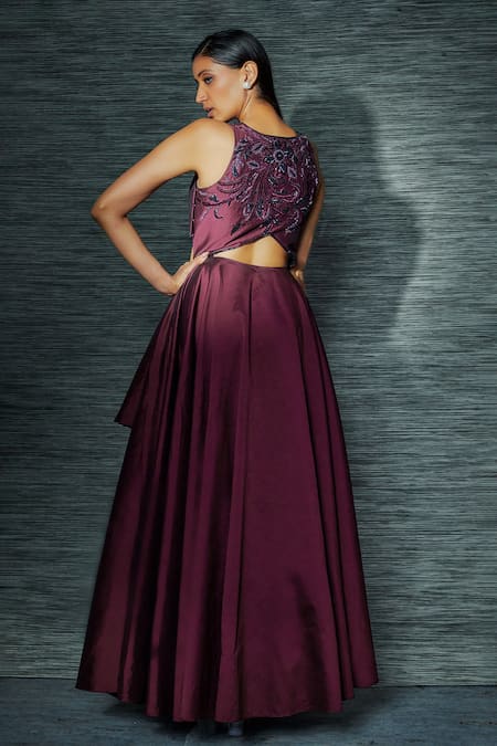 Mehak Murpana Wine Taffeta Designer Gown 