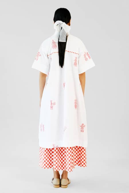 Merakus Cross Stitch Embroidery Cotton Kurta & Skirt Set 