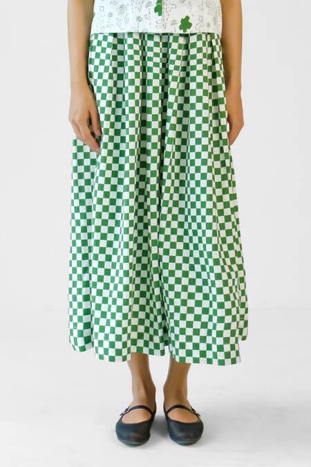 Buy_Merakus_White Cotton Collared Green Checks Printed Shirt Skirt Set _Online_at_Aza_Fashions