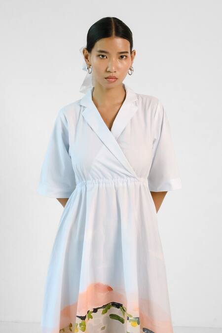 Merakus_Multi Color Cotton Collared Abstract Print Cuban Dress _Online_at_Aza_Fashions