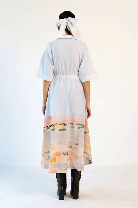 Merakus Abstract Print Cuban Collar Cotton Dress 
