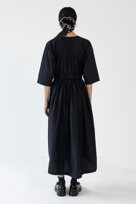 Merakus Black Side Slit Cotton Dress 