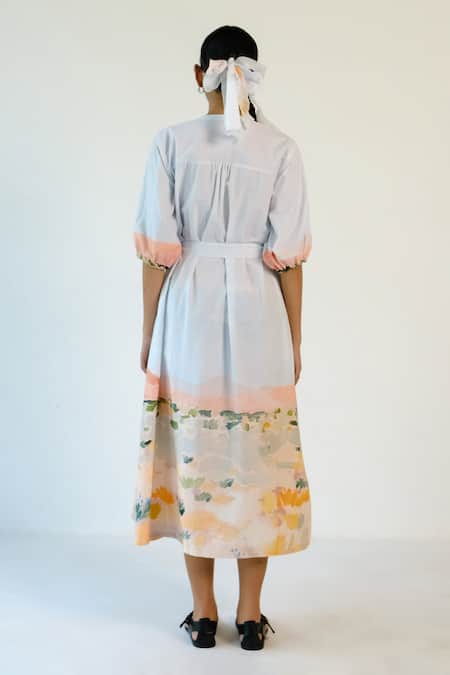 Merakus Abstract Print Pleated Cotton Dress 