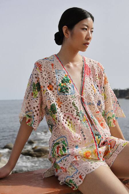 Buy_NOIB_Multi Color Cotton V-neck Crochet Anais Top 