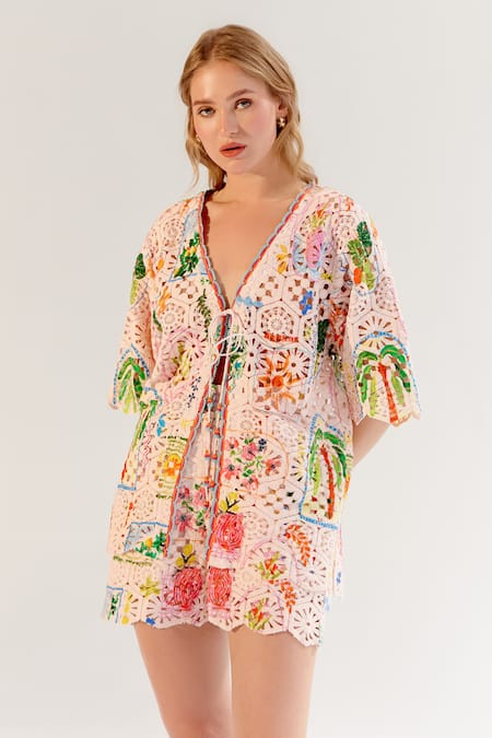 Shop_NOIB_Multi Color Cotton V-neck Crochet Anais Top 