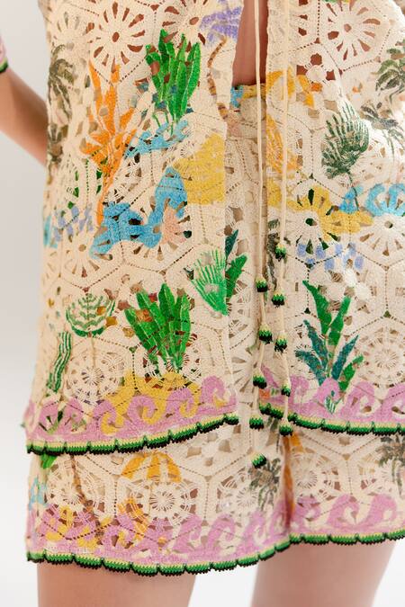 Buy NOIB Multi Color Cotton Deya Crochet Multicolor Shorts Online at Aza Fashions Buy_NOIB_Multi Color Cotton Deya Crochet Multicolor Shorts _Online_at_Aza_Fashions