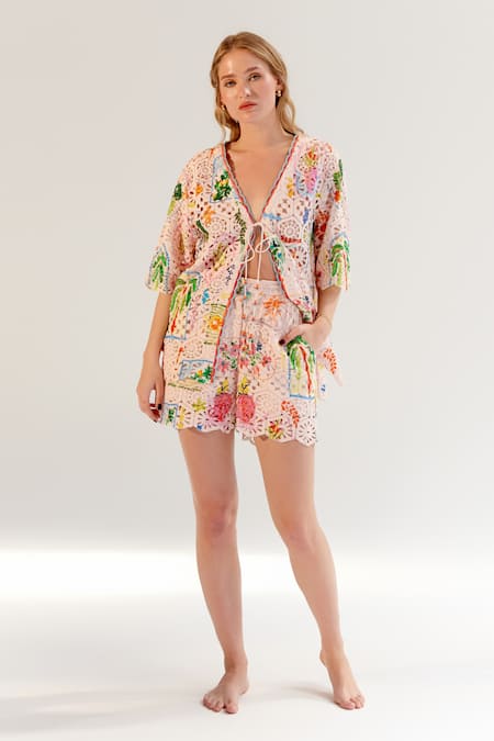 NOIB Deya Multi Color Crochet Shorts 