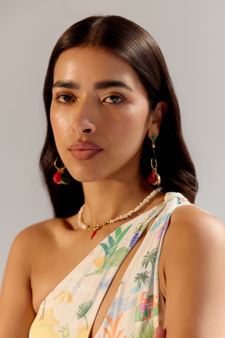 NOIB_Multi Color Nylon, Spandex Asymmetric, One Gaia Monokini Swimsuit - By The Sea_Online_at_Aza_Fashions