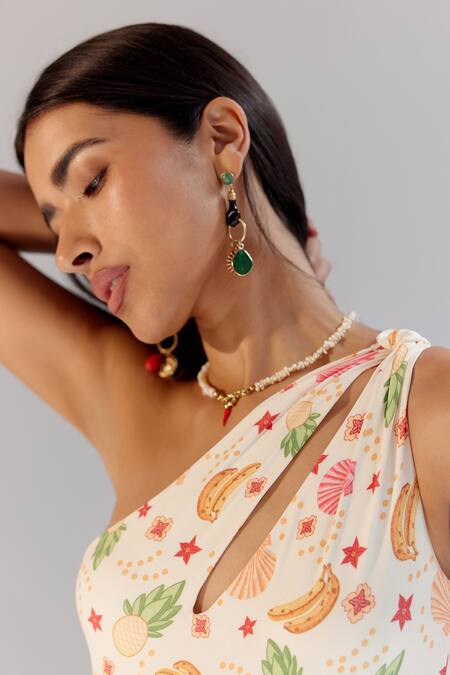 NOIB Multi Color Nylon, Spandex Asymmetric Gaia Seashell Print Monokini Online at Aza Fashions NOIB_Multi Color Nylon, Spandex Asymmetric Gaia Seashell Print Monokini_Online_at_Aza_Fashions