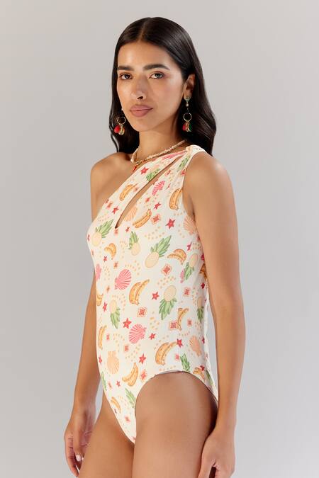 Buy NOIB Multi Color Nylon, Spandex Asymmetric Gaia Seashell Print Monokini Online at Aza Fashions Buy_NOIB_Multi Color Nylon, Spandex Asymmetric Gaia Seashell Print Monokini_Online_at_Aza_Fashions
