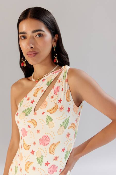 NOIB Multi Color Nylon, Spandex Asymmetric Gaia Seashell Print Monokini at Aza Fashions NOIB_Multi Color Nylon, Spandex Asymmetric Gaia Seashell Print Monokini_at_Aza_Fashions