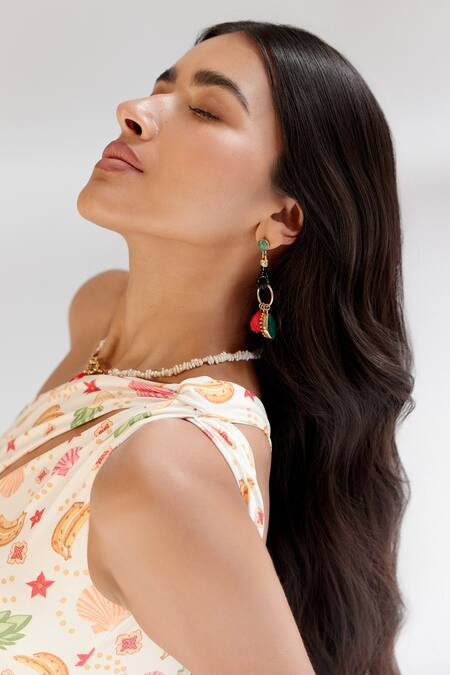 Buy NOIB Multi Color Nylon, Spandex Asymmetric Gaia Seashell Print Monokini Buy_NOIB_Multi Color Nylon, Spandex Asymmetric Gaia Seashell Print Monokini