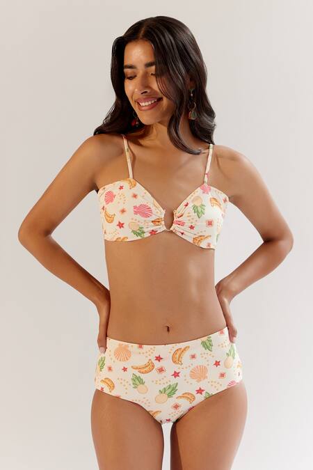 Buy NOIB Cream Nylon, Spandex Plunge Neck Ida Bikini Set - Seashell Online at Aza Fashions Buy_NOIB_Cream Nylon, Spandex Plunge Neck Ida Bikini Set - Seashell_Online_at_Aza_Fashions