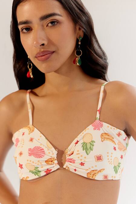 Shop NOIB Cream Nylon, Spandex Plunge Neck Ida Bikini Set - Seashell Online at Aza Fashions Shop_NOIB_Cream Nylon, Spandex Plunge Neck Ida Bikini Set - Seashell_Online_at_Aza_Fashions